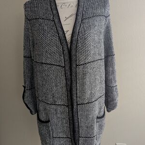 Chico's Black and Gray Cardigan Sweater with Textured Knit